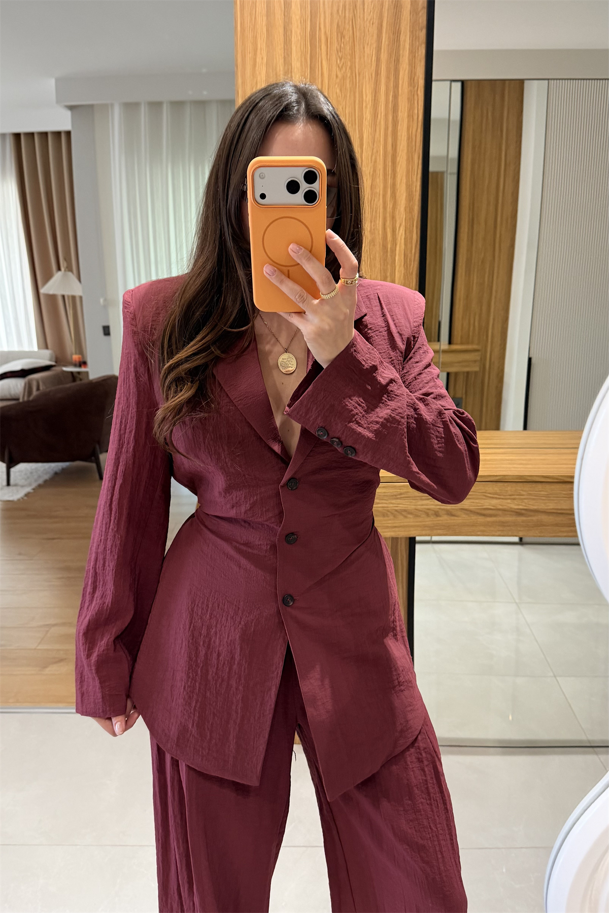 Porter Bordo Vatkalı Belden Oturmalı Takım