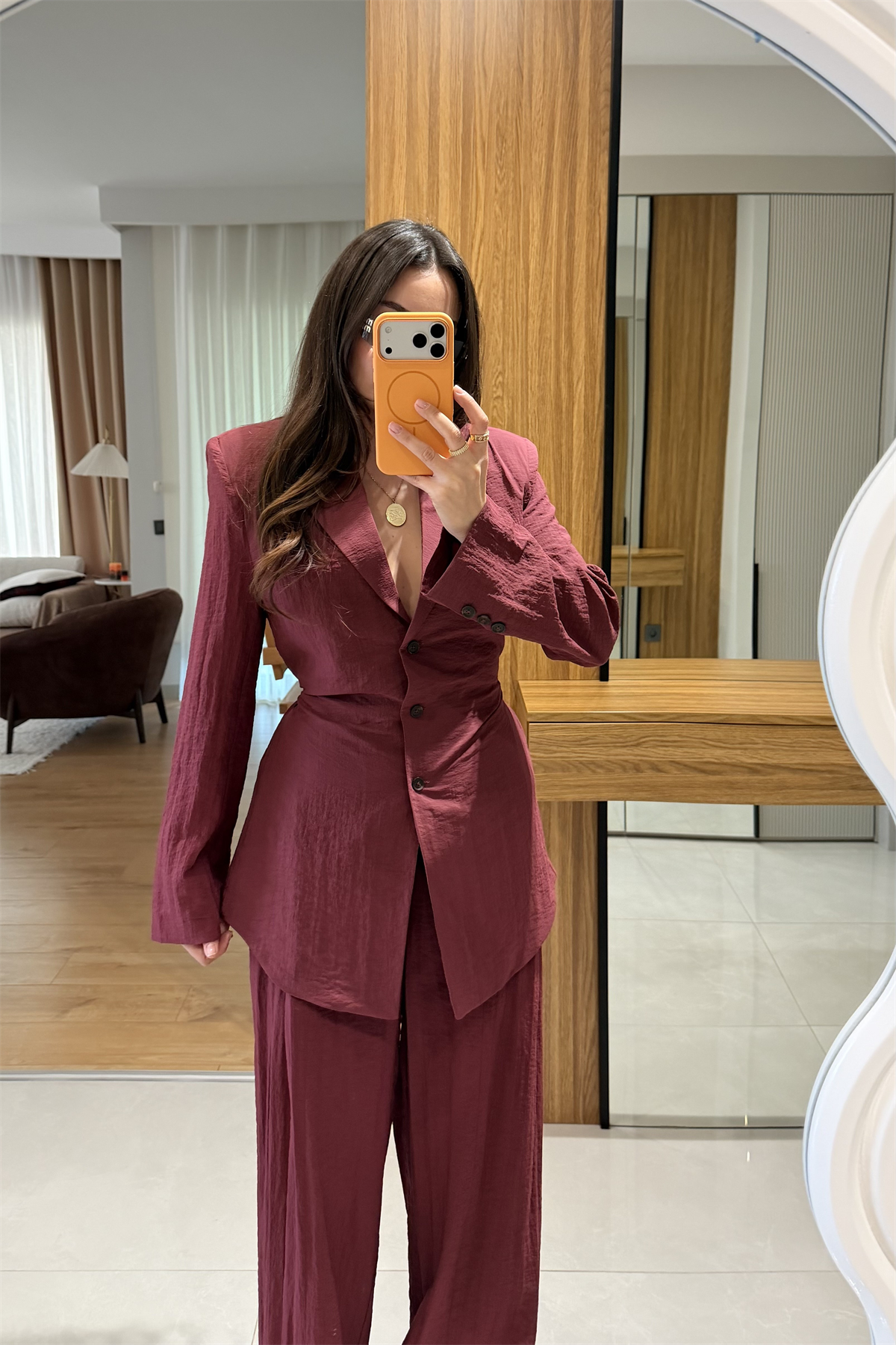 Porter Bordo Vatkalı Belden Oturmalı Takım