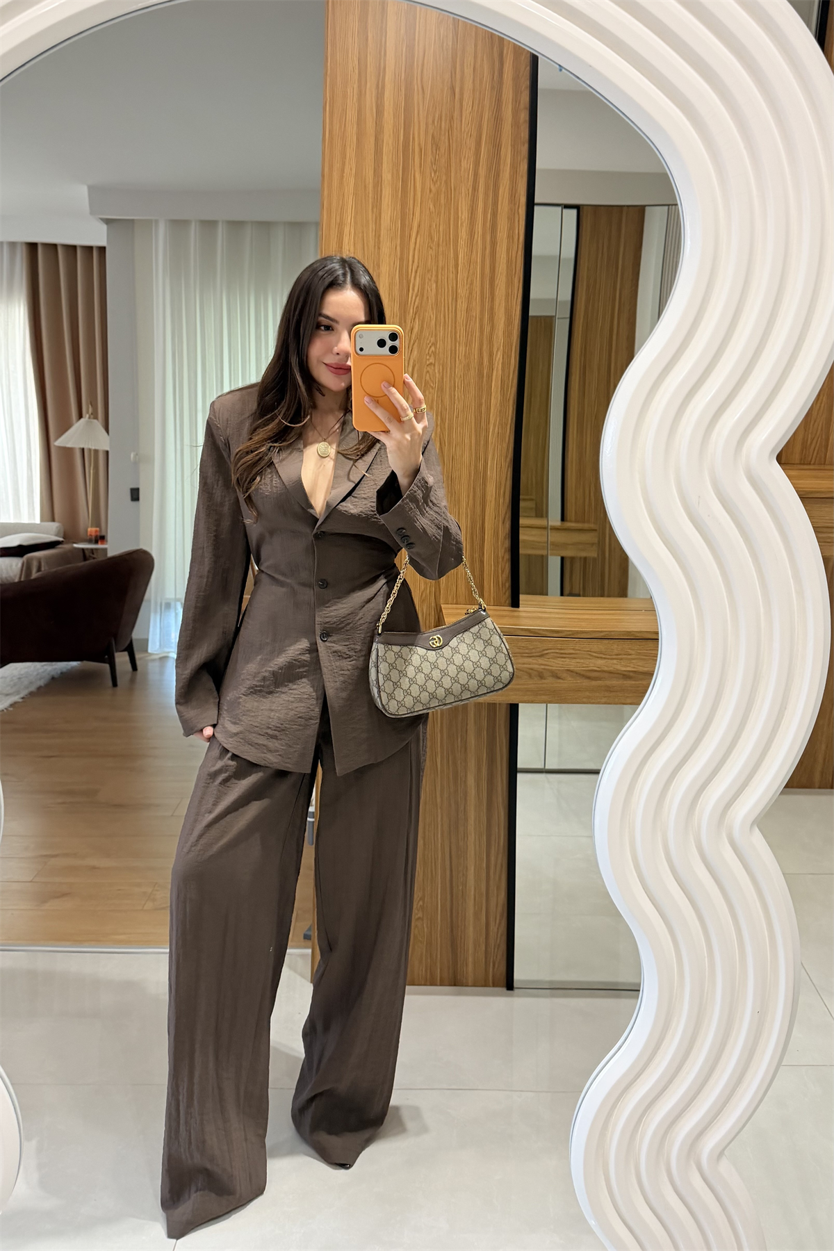 Porter Kahve Vatkalı Belden Oturmalı Takım