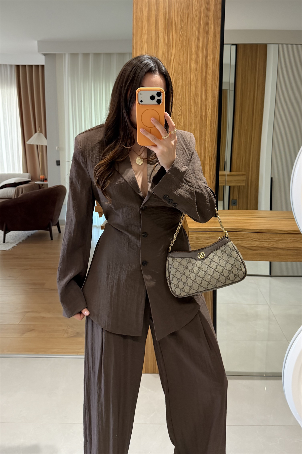 Porter Kahve Vatkalı Belden Oturmalı Takım