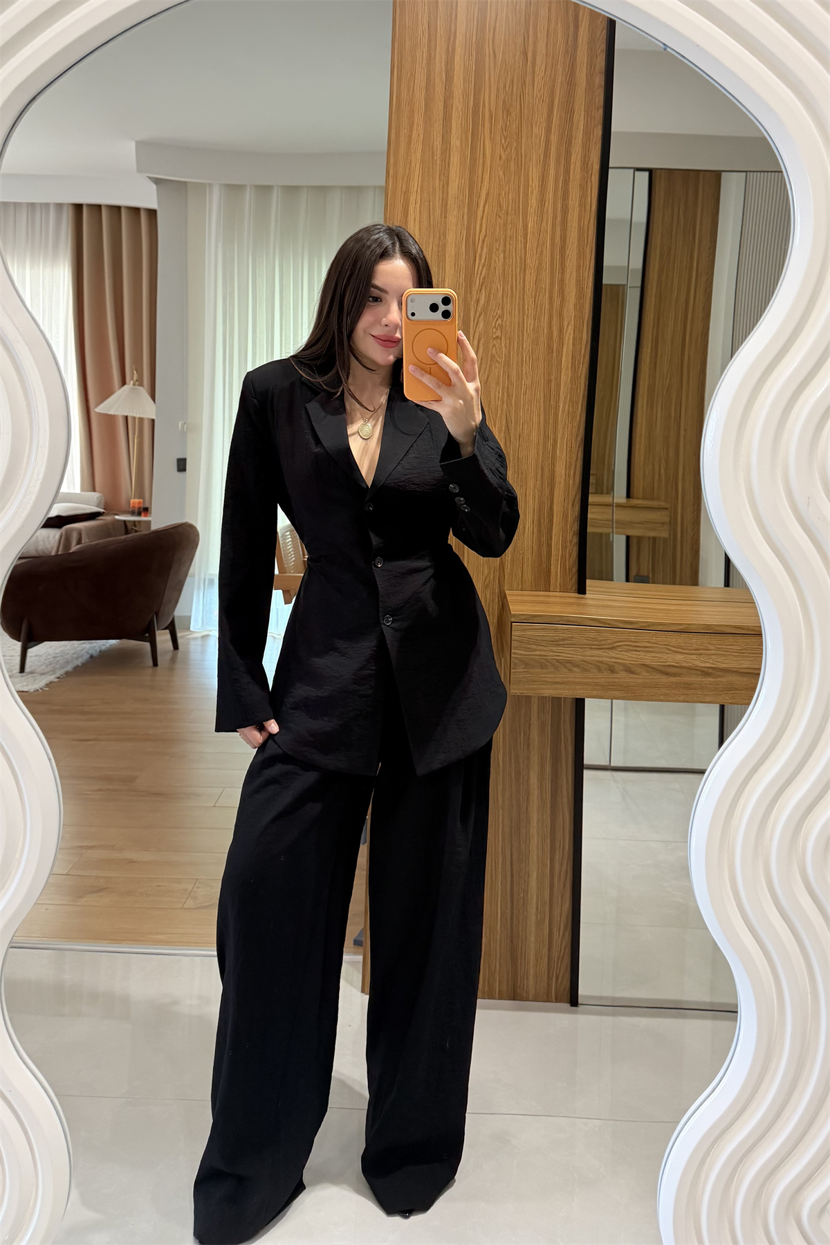 Porter Siyah Vatkalı Belden Oturmalı Takım