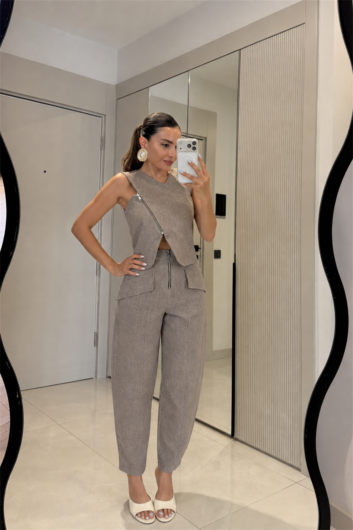 Portman Vizon Fermuar Detaylı Yelek Pantolon Takım
