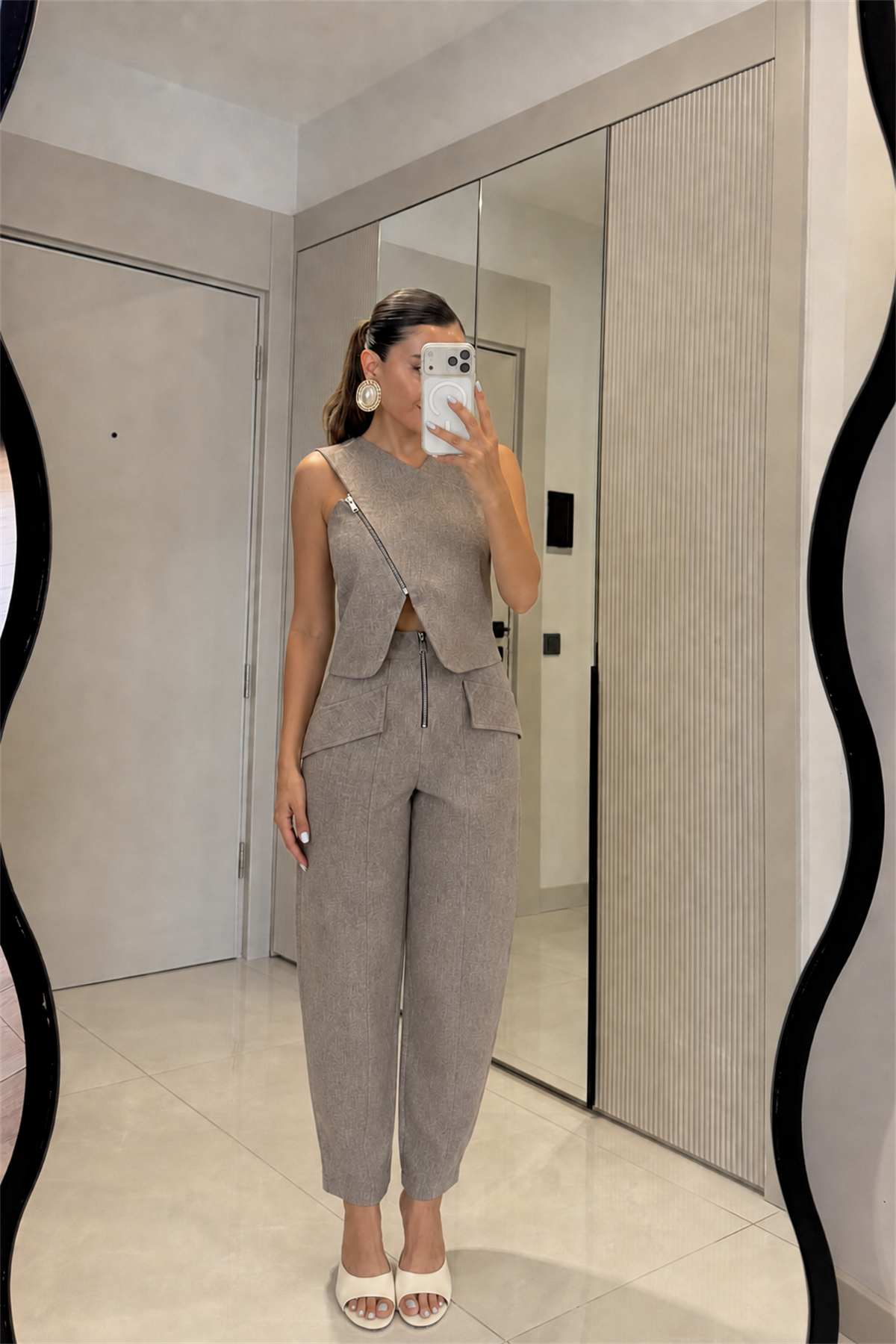Portman Vizon Fermuar Detaylı Yelek Pantolon Takım