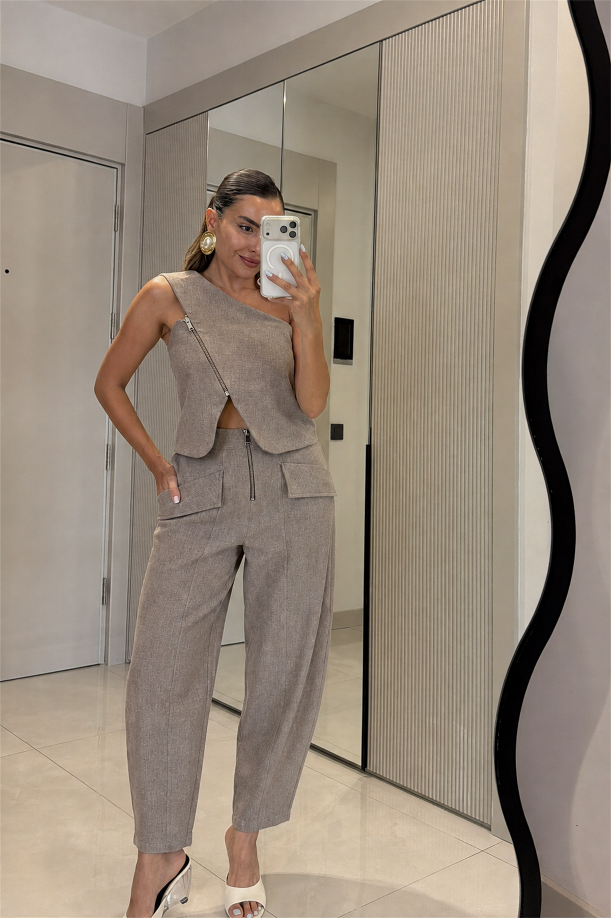 Portman Vizon Fermuar Detaylı Yelek Pantolon Takım
