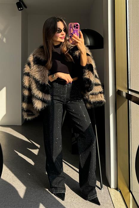 Portuguese Taş İşlemeli Black Jean