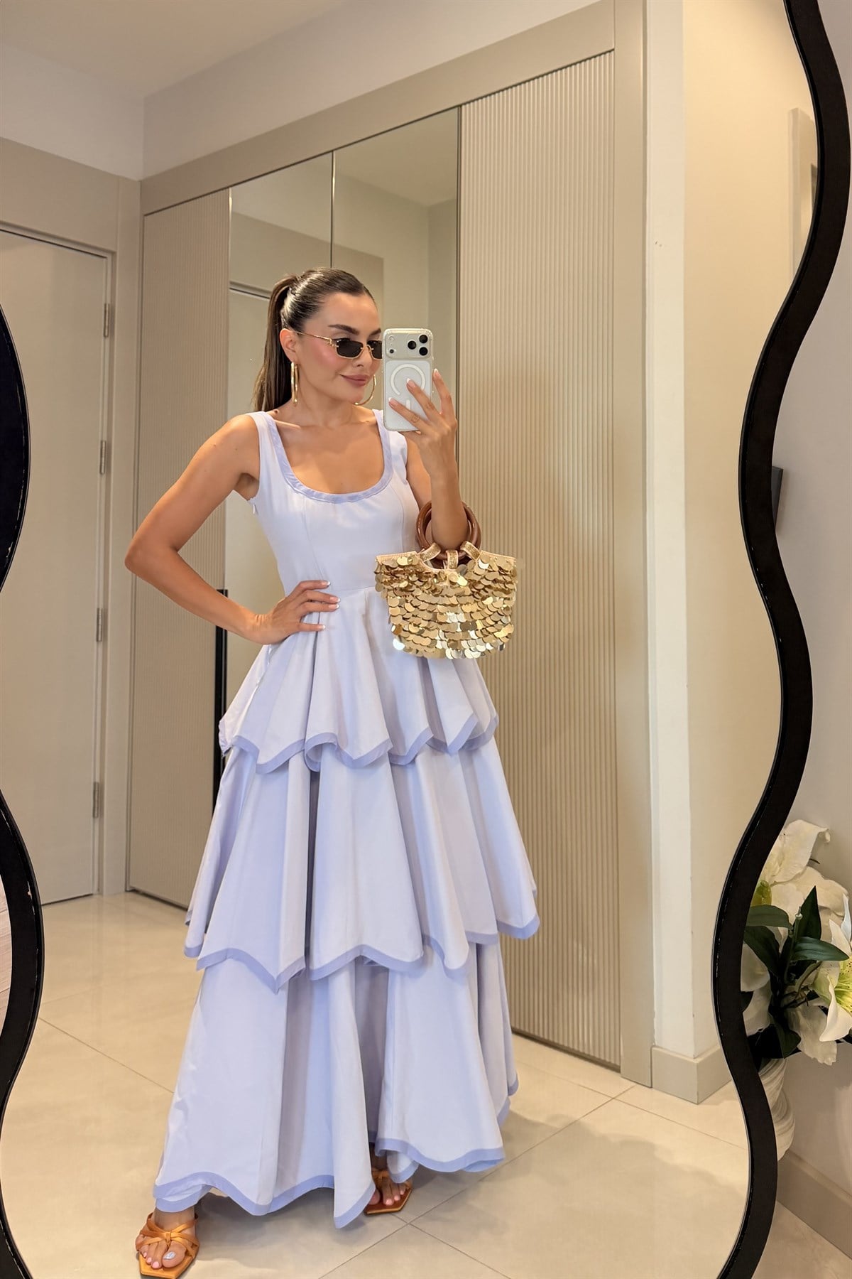 Positano Lila Tasarım Premium  Kat Kat Elbise