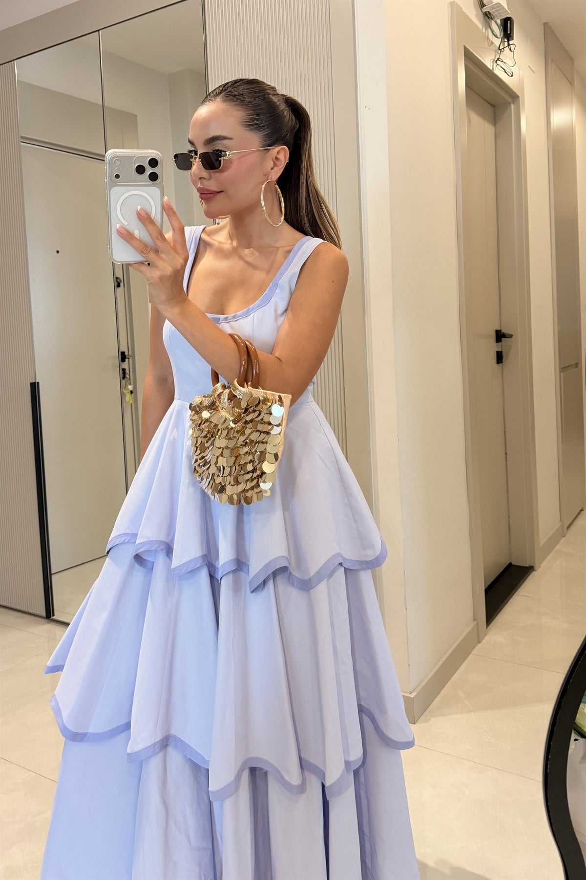 Positano Lila Tasarım Premium  Kat Kat Elbise