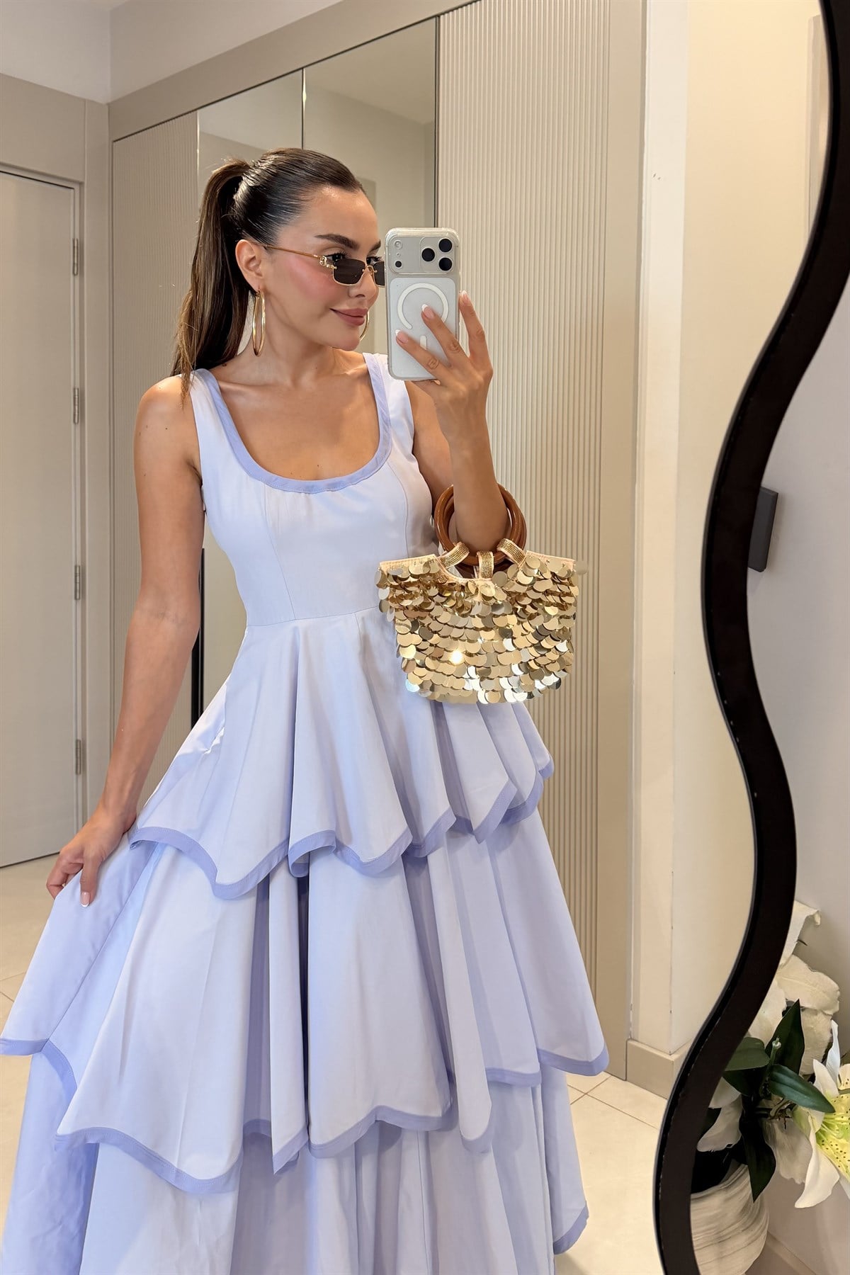 Positano Lila Tasarım Premium  Kat Kat Elbise