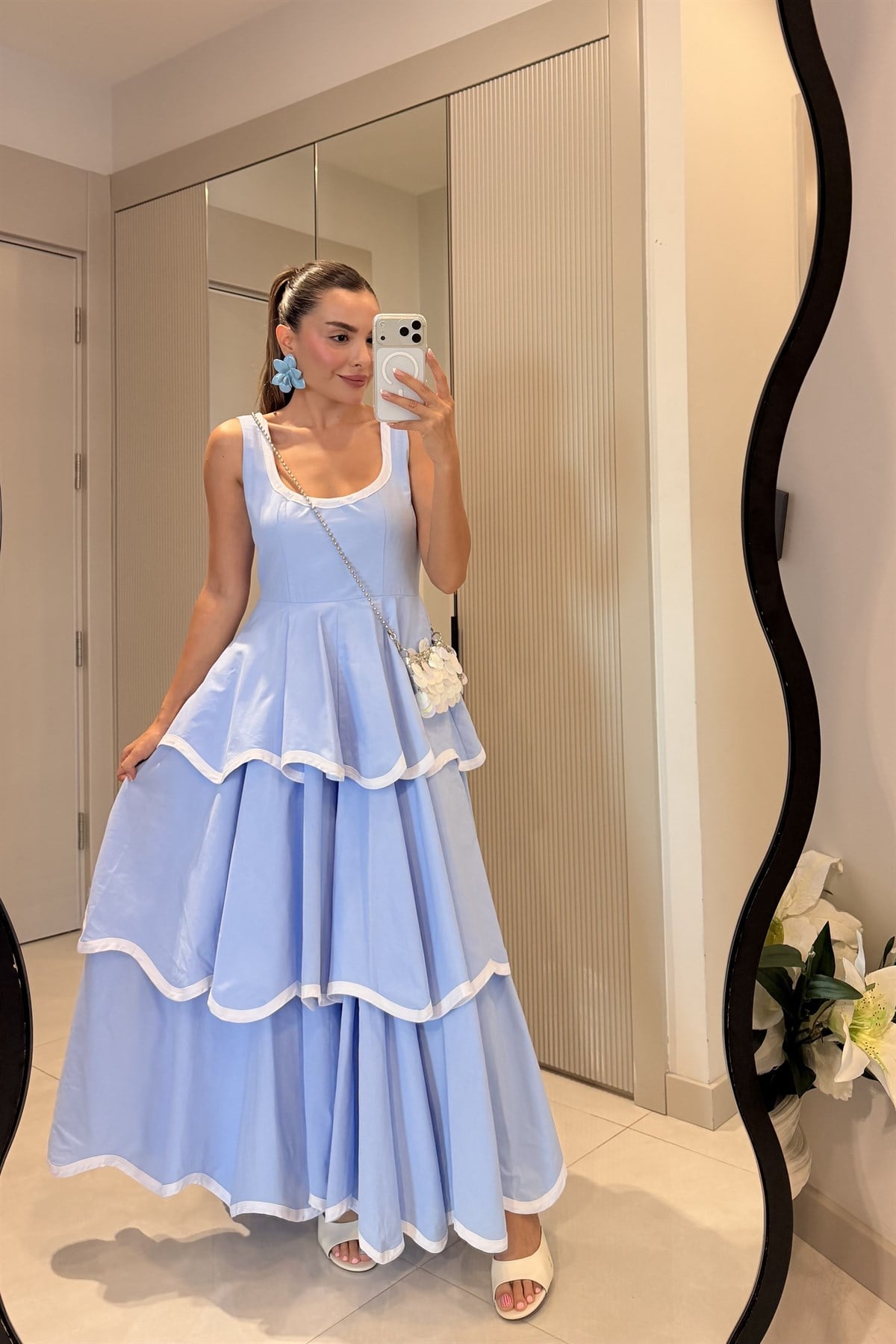 Positano Mavi Tasarım Premium  Kat Kat Elbise