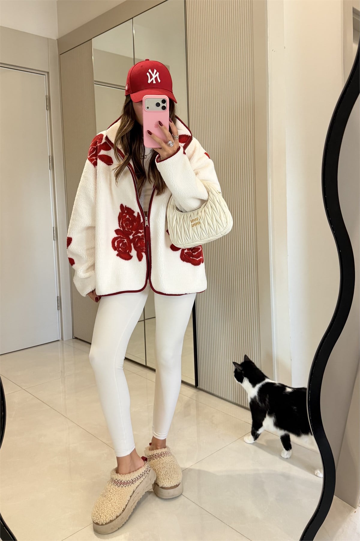 Presy Gül Desen Teddy Fermuarlı Sweat