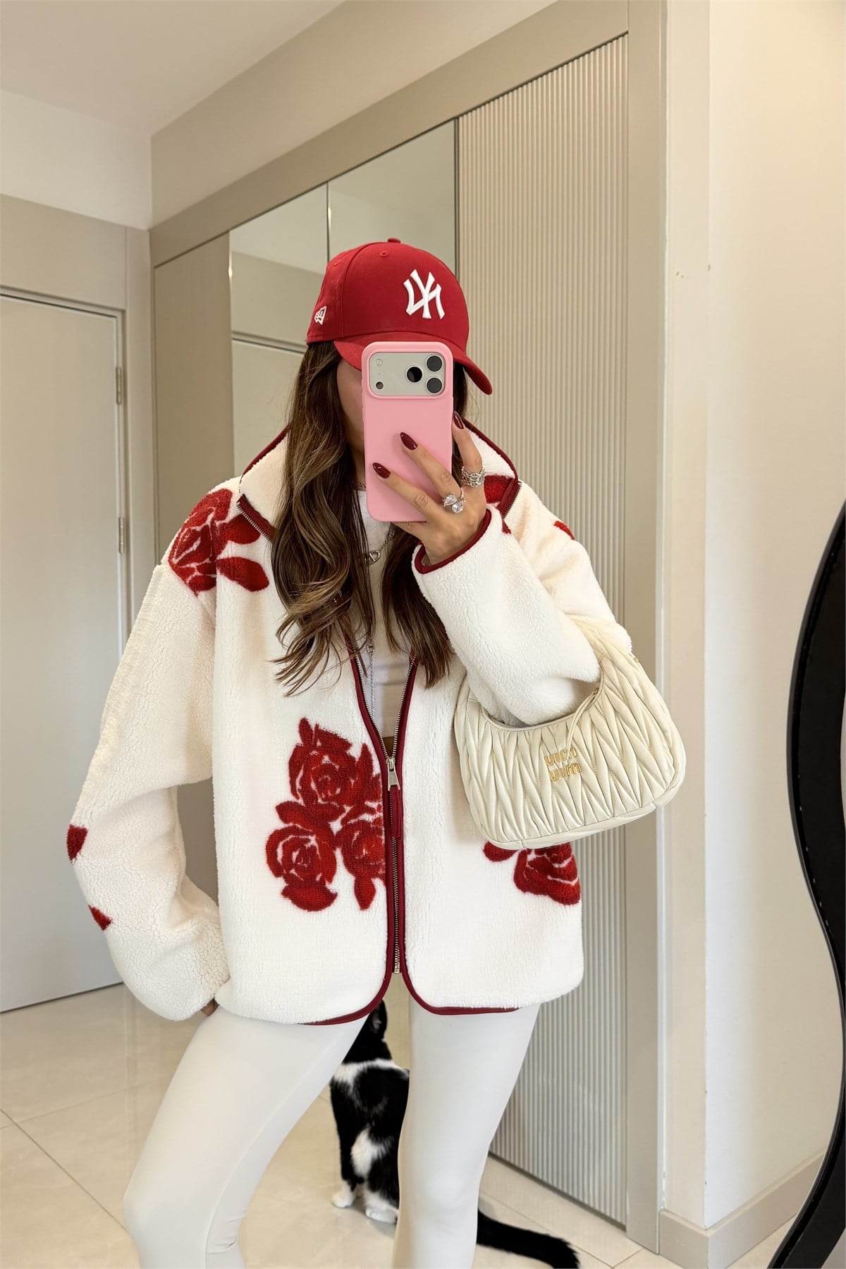 Presy Gül Desen Teddy Fermuarlı Sweat
