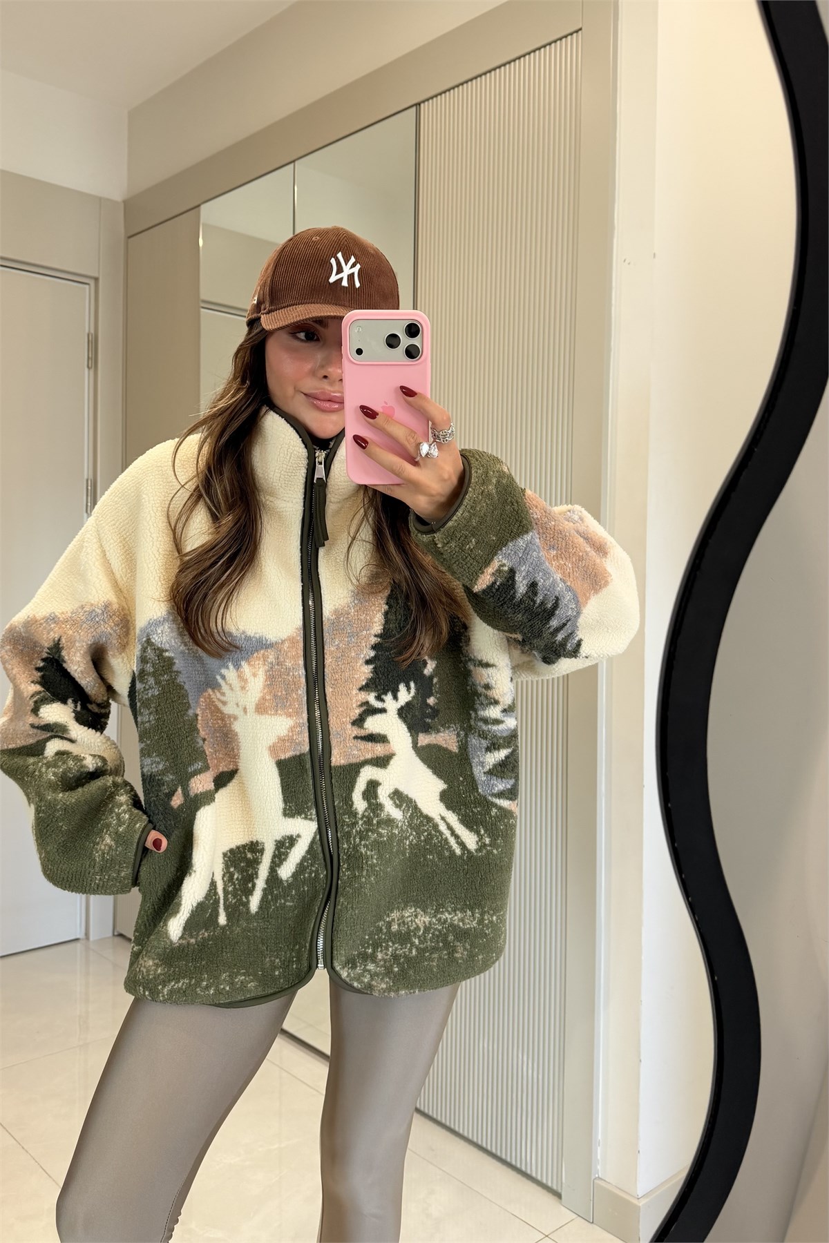 Presy Haki Geyikli Teddy Fermuarlı Sweat