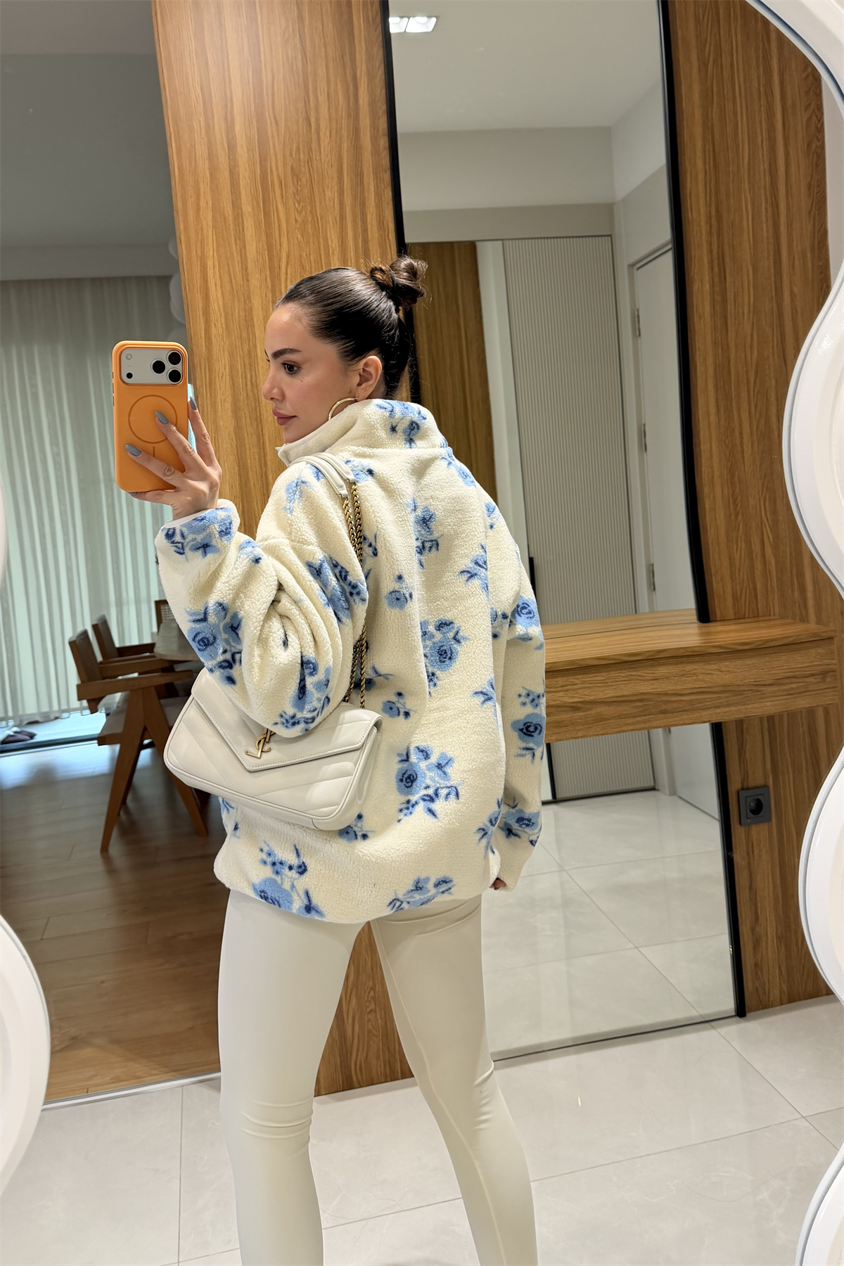 Presy Mavi Gül Desen Teddy Kazak