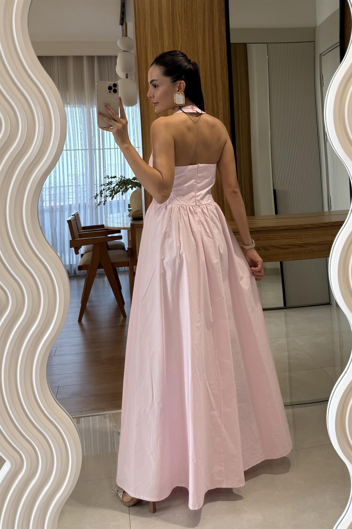 Pretty Pembe Belden Oturtmalı Maxi Elbise