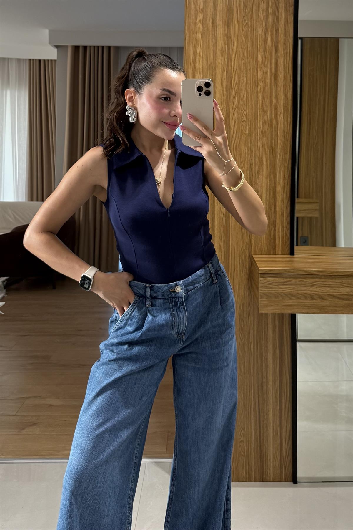 Prilepa Lacivert Kolsuz Polo Yaka Body