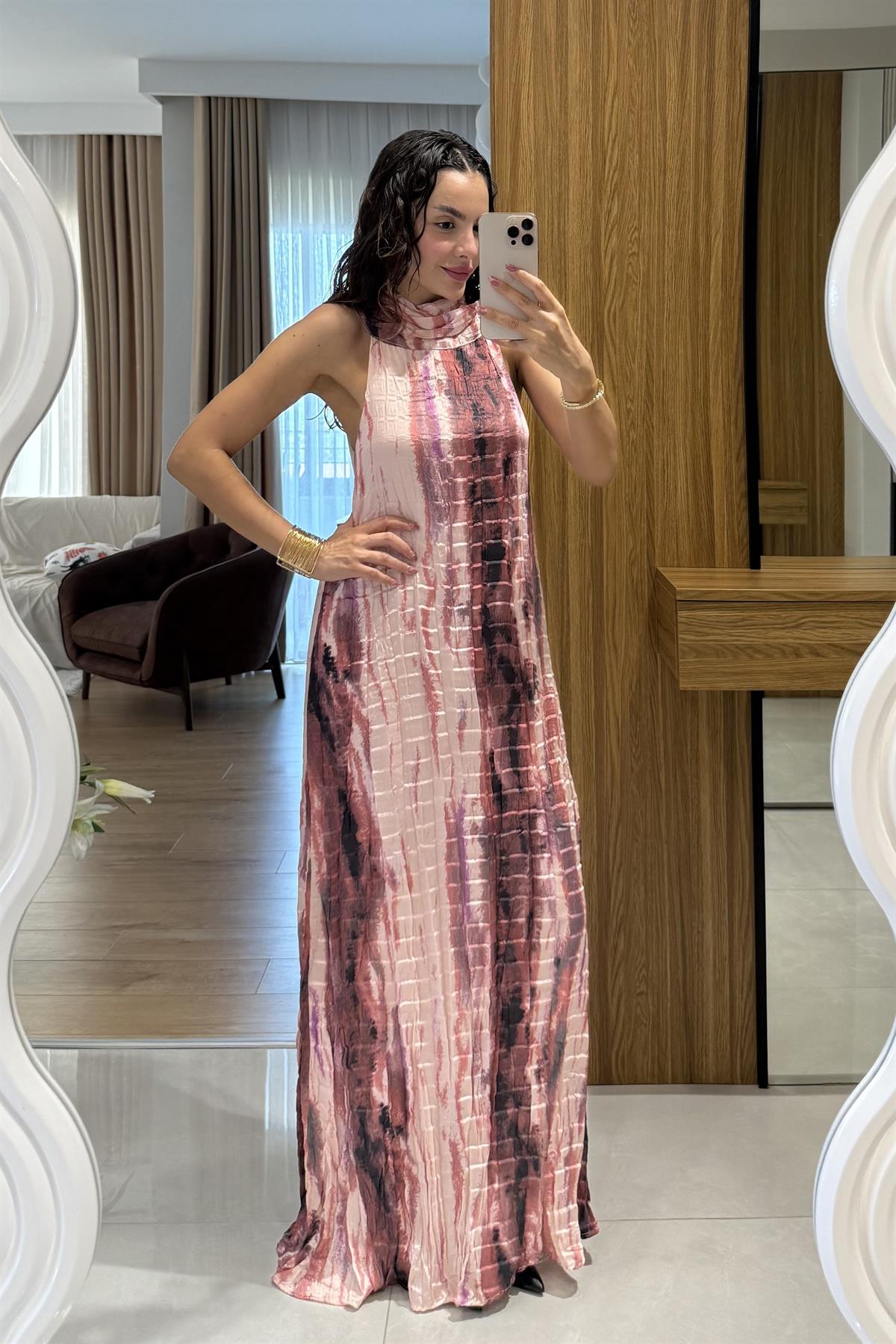 Prisha Pembe Kırinkıl Saten Astarlı Elbise