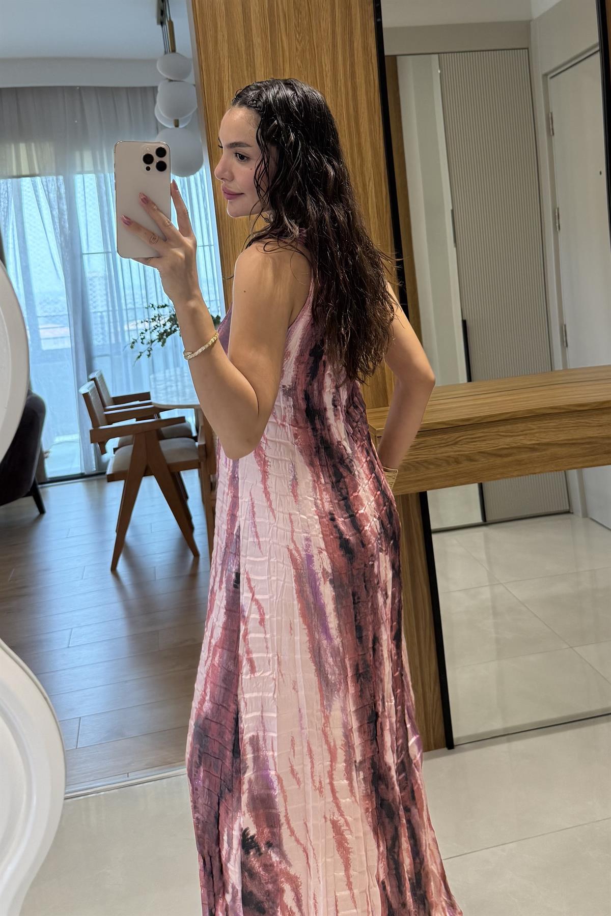 Prisha Pembe Kırinkıl Saten Astarlı Elbise