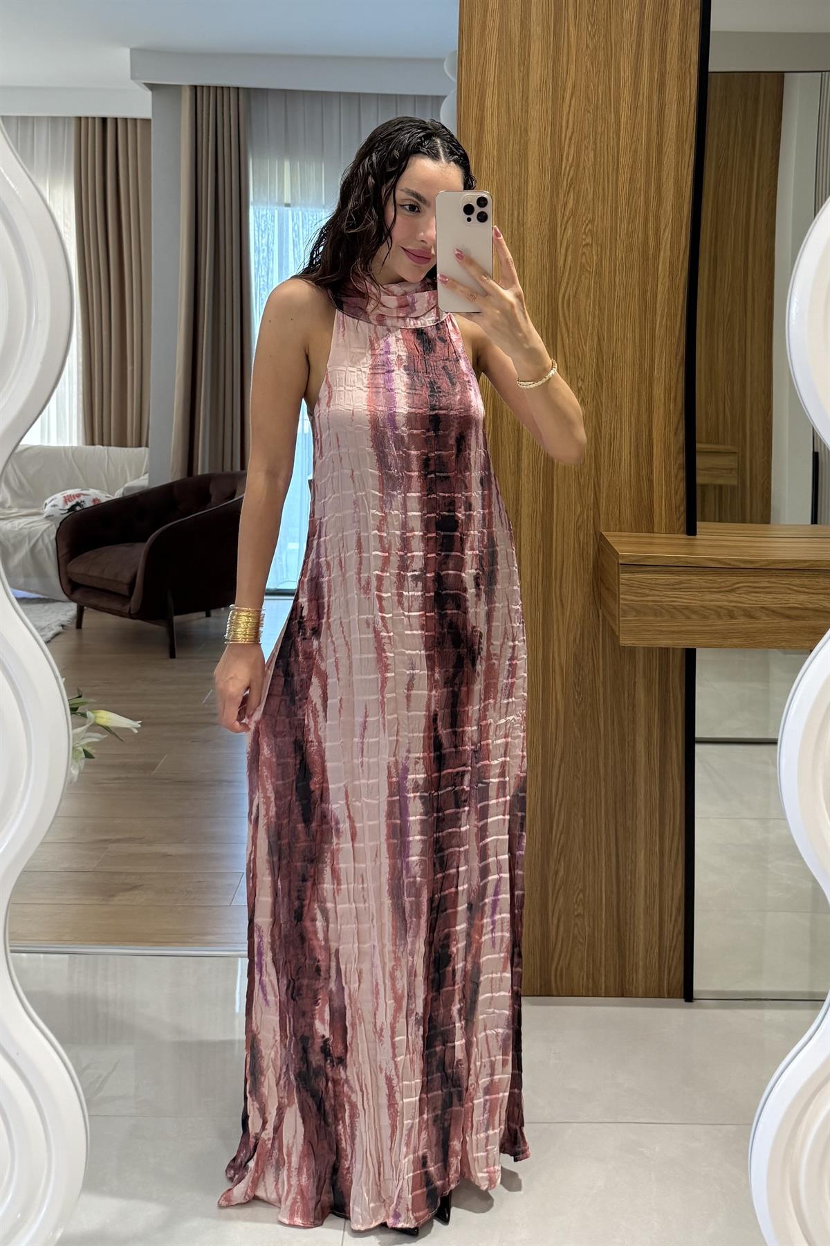 Prisha Pembe Kırinkıl Saten Astarlı Elbise