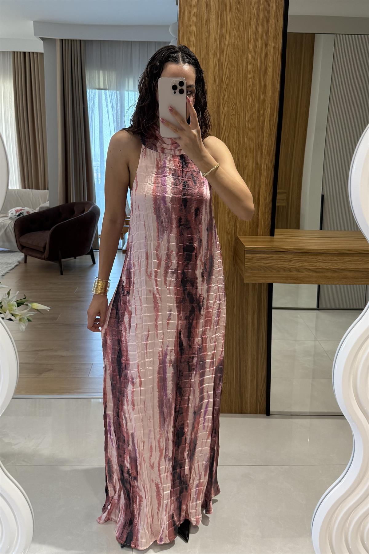 Prisha Pembe Kırinkıl Saten Astarlı Elbise