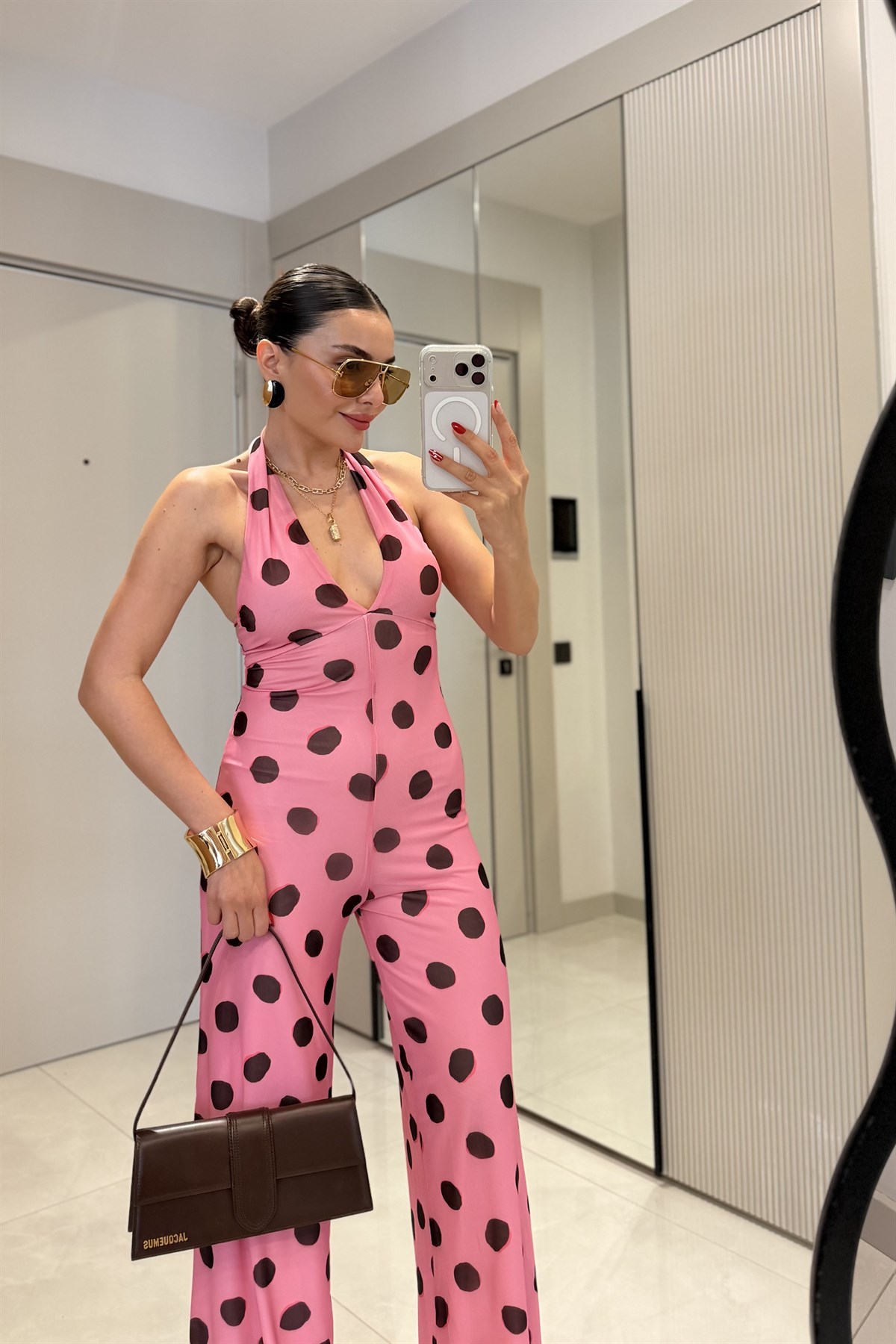 Priya Pembe V Yaka Sırt Dekolteli Tulum