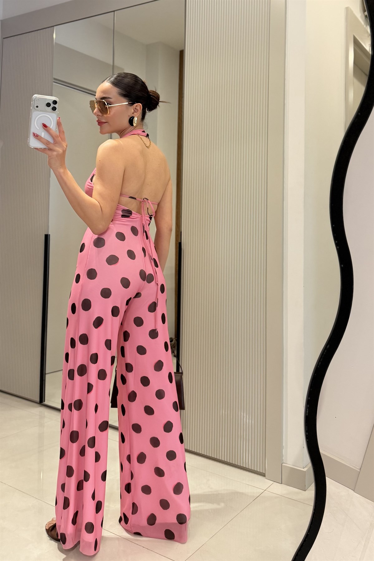Priya Pembe V Yaka Sırt Dekolteli Tulum