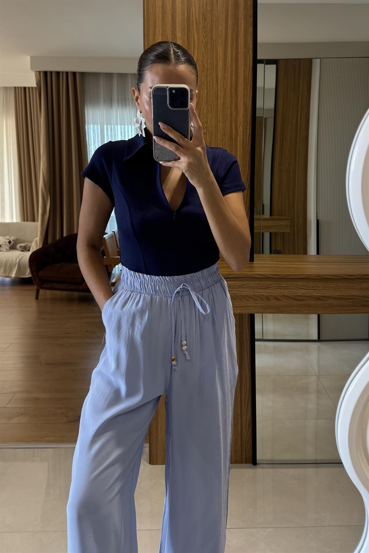 Profex Lacivert  Fermuarlı Polo Yaka Body