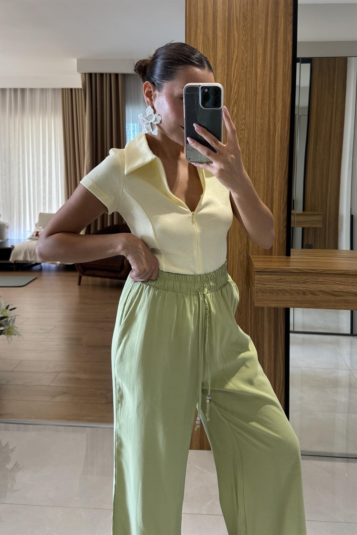 Profex Sarı Fermuarlı Polo Yaka Body