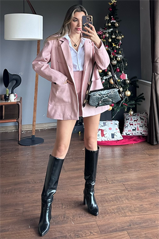 Pudra pembesi kaşe blazer ceket