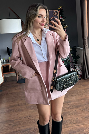Pudra pembesi kaşe blazer ceket