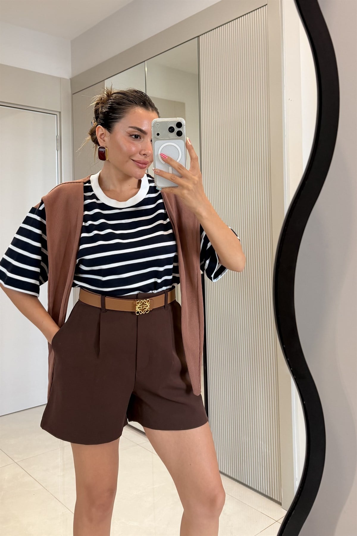 Puerta Lacivert Üstü Kahve Bağlamalı Tshirt