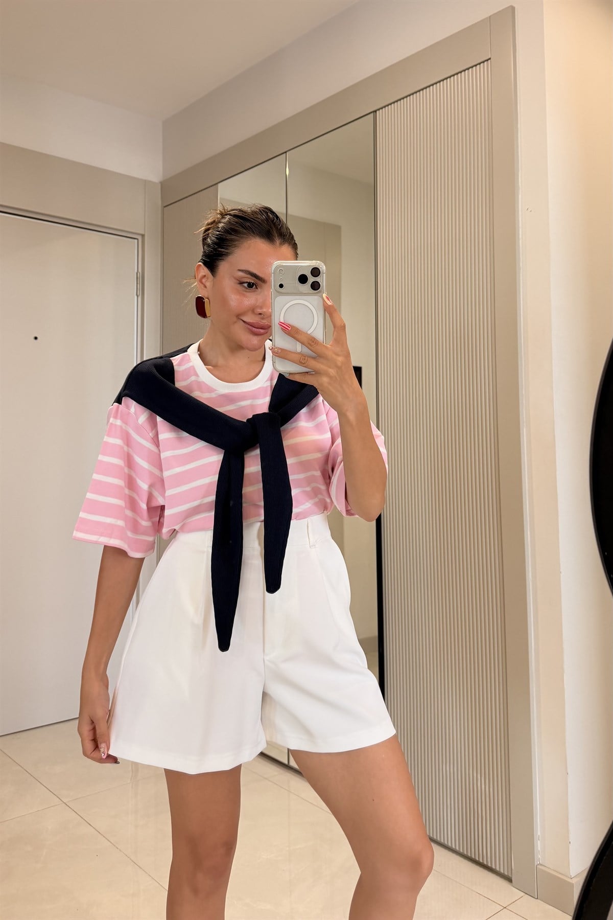 Puerta Pembe Üstü Lacivert Bağlamalı Tshirt