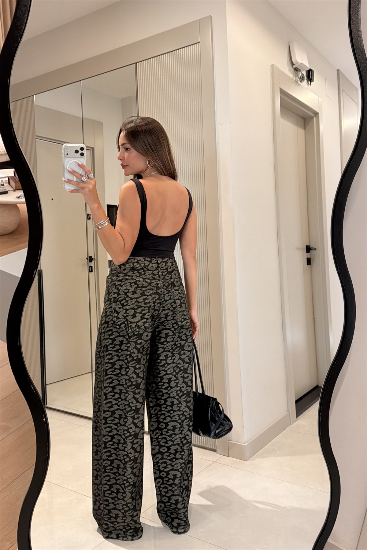 Purenza Haki Leopar Desenli Palazzo Jean