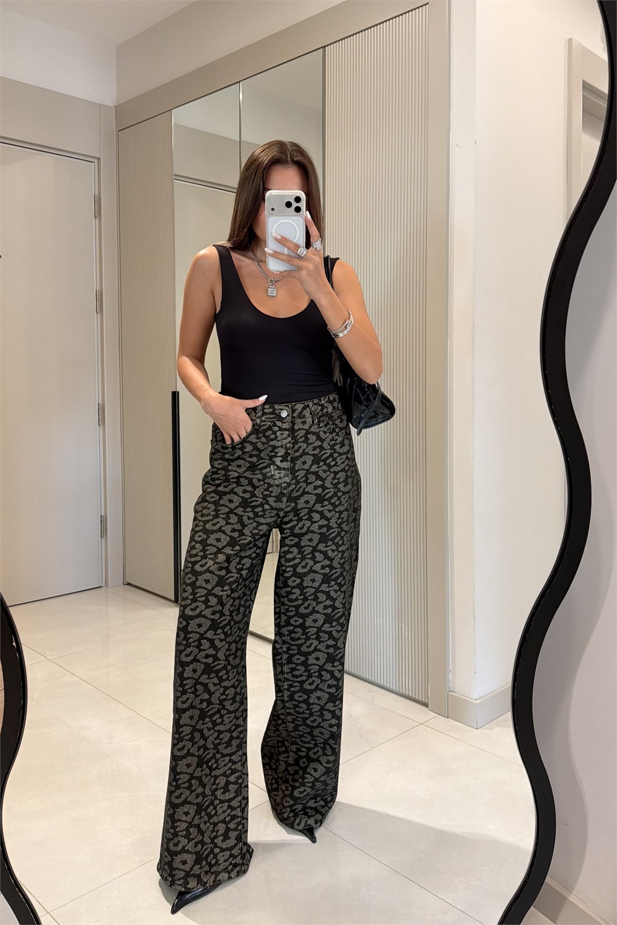 Purenza Haki Leopar Desenli Palazzo Jean