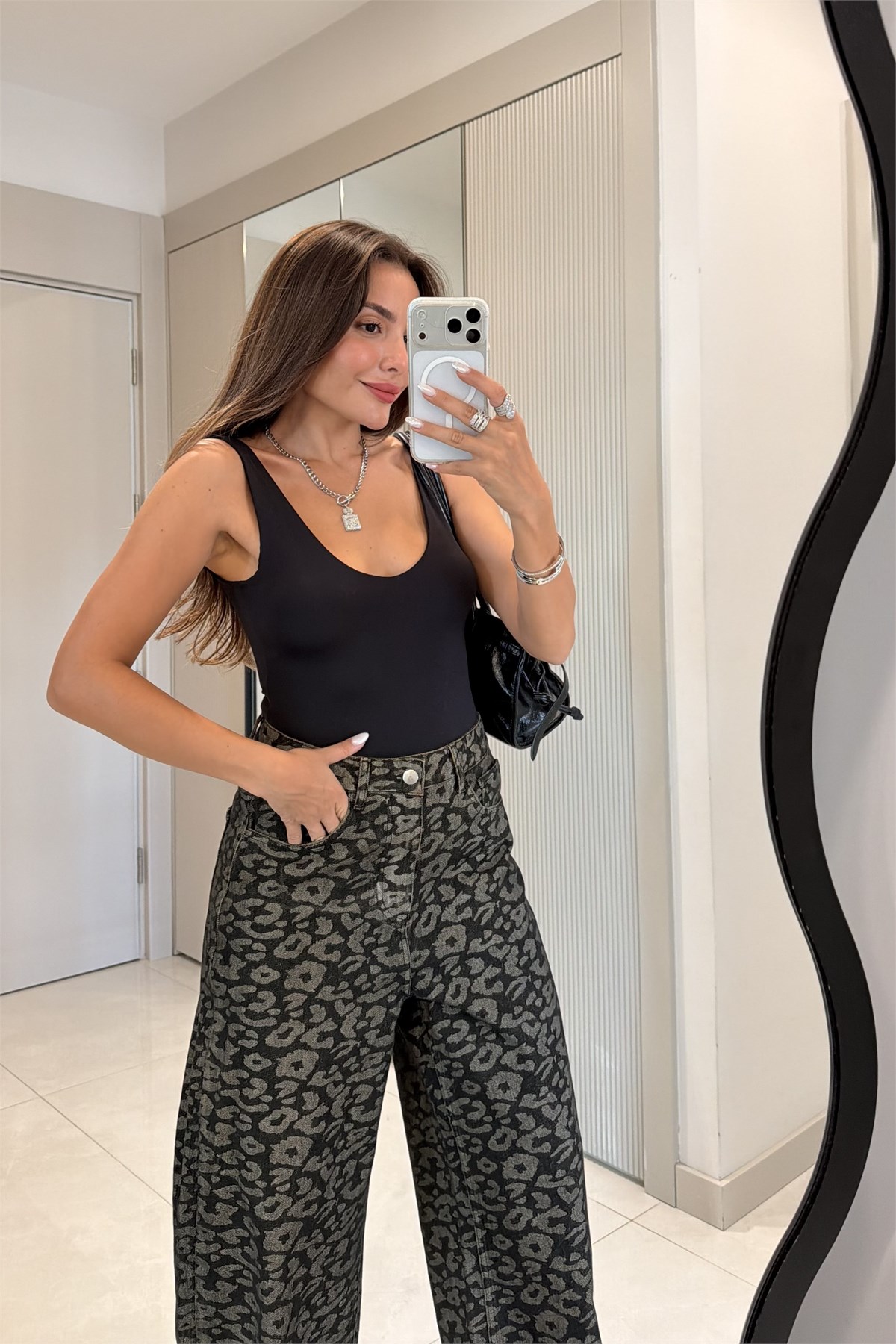 Purenza Haki Leopar Desenli Palazzo Jean