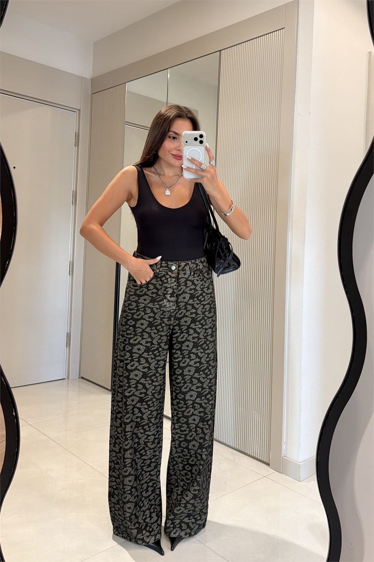 Purenza Haki Leopar Desenli Palazzo Jean