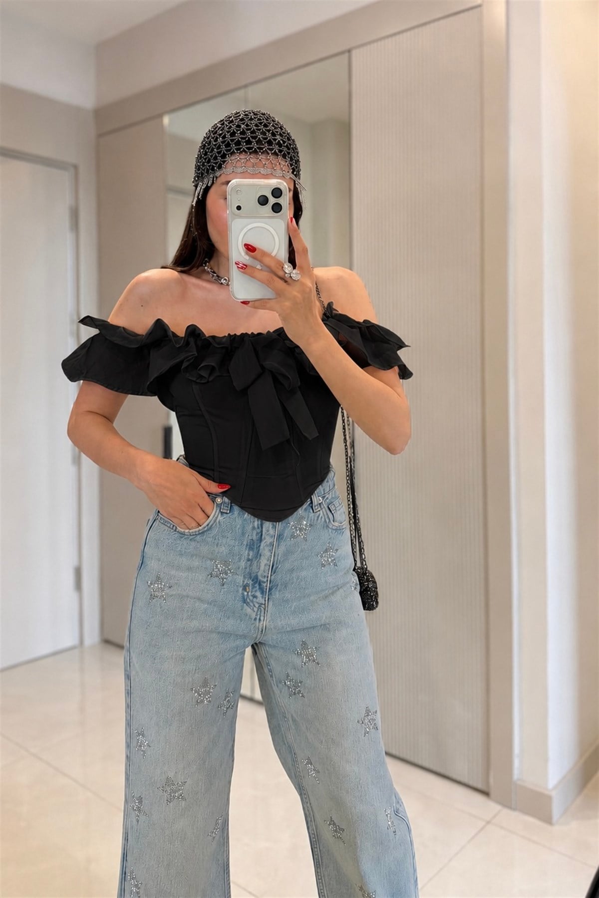 Purest Siyah Madonna Fırfırlı Büstiyer