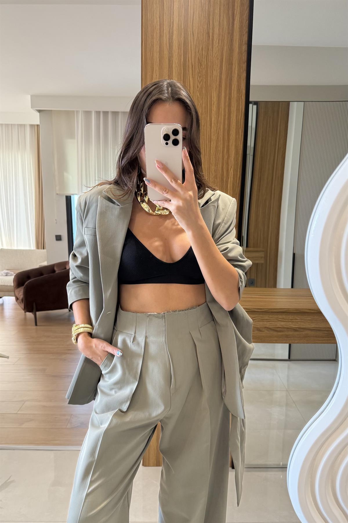 Minella Haki Yandan Bağlamalı Ceket