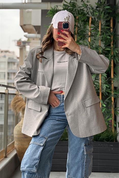 Qualıty Sırt Baskılı Blazer Ceket - Gri