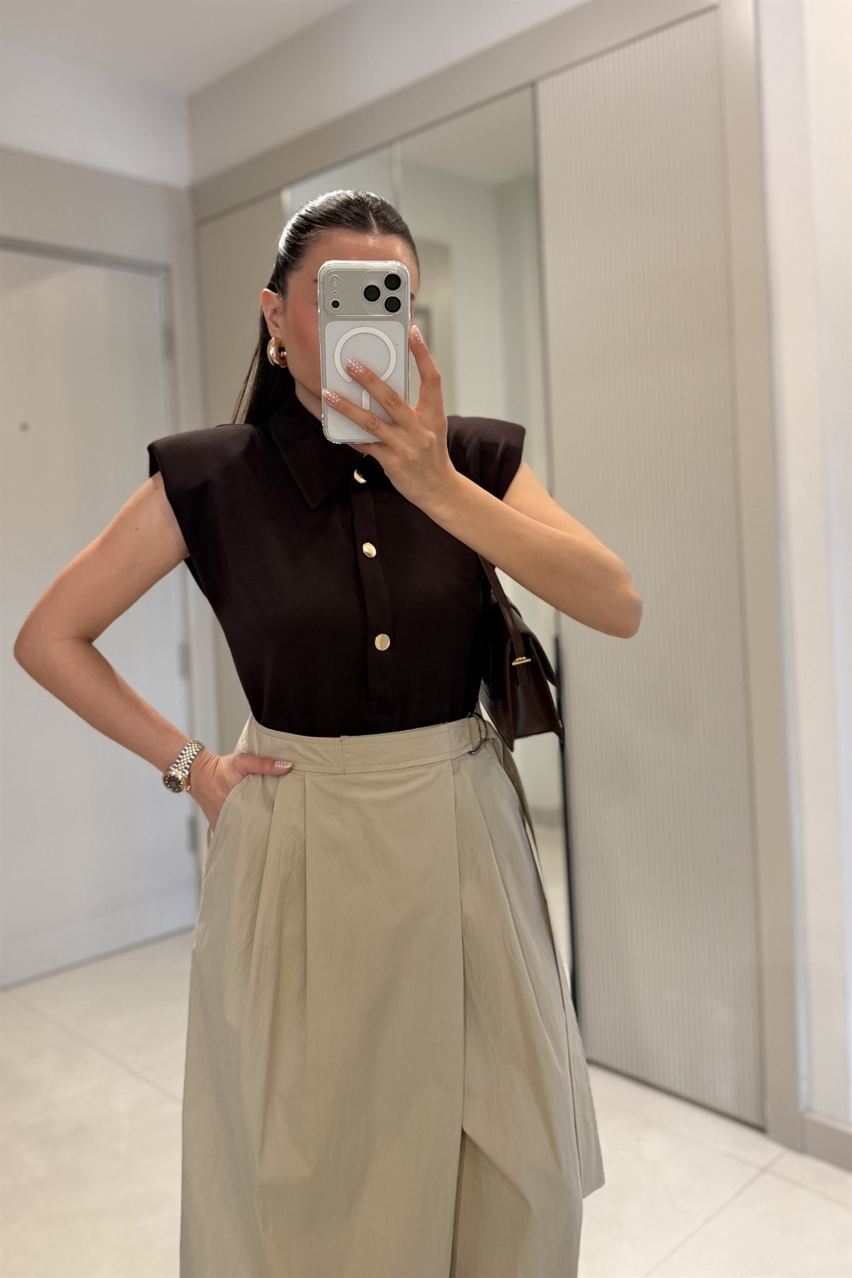 Quarce Kahve Vatkalı Bodysuit