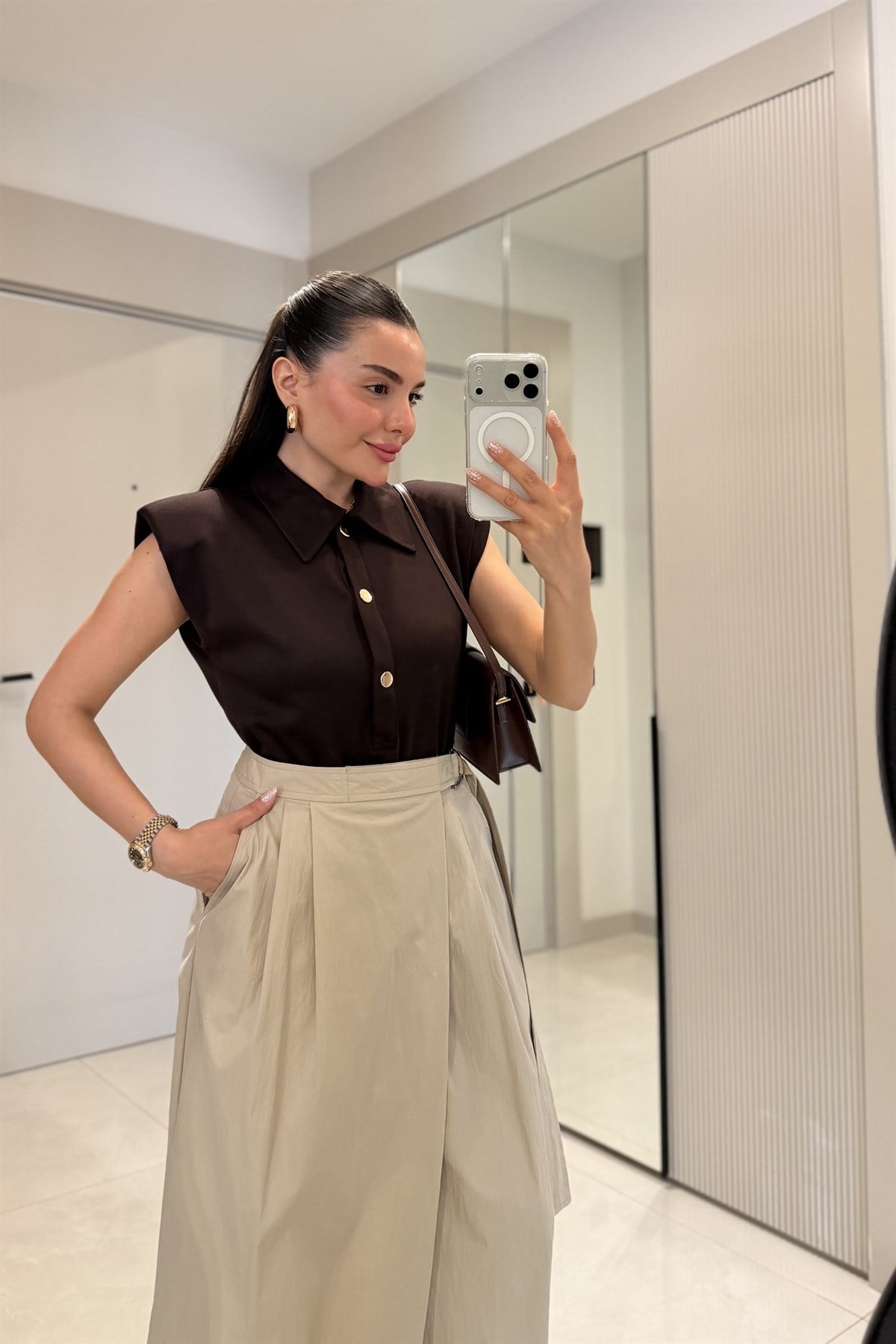 Quarce Kahve Vatkalı Bodysuit