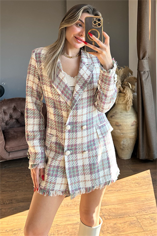 Queen krem alt tonlu tüvit blazer ceket