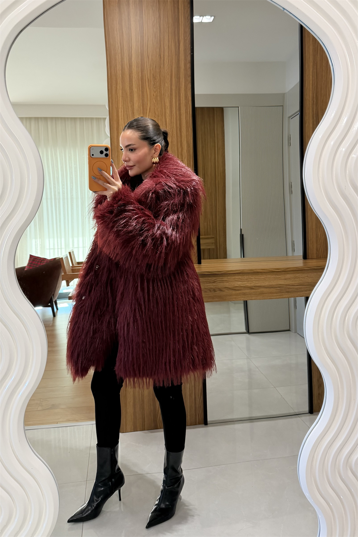 Quence Bordo Uzun Saçaklı Kürk 