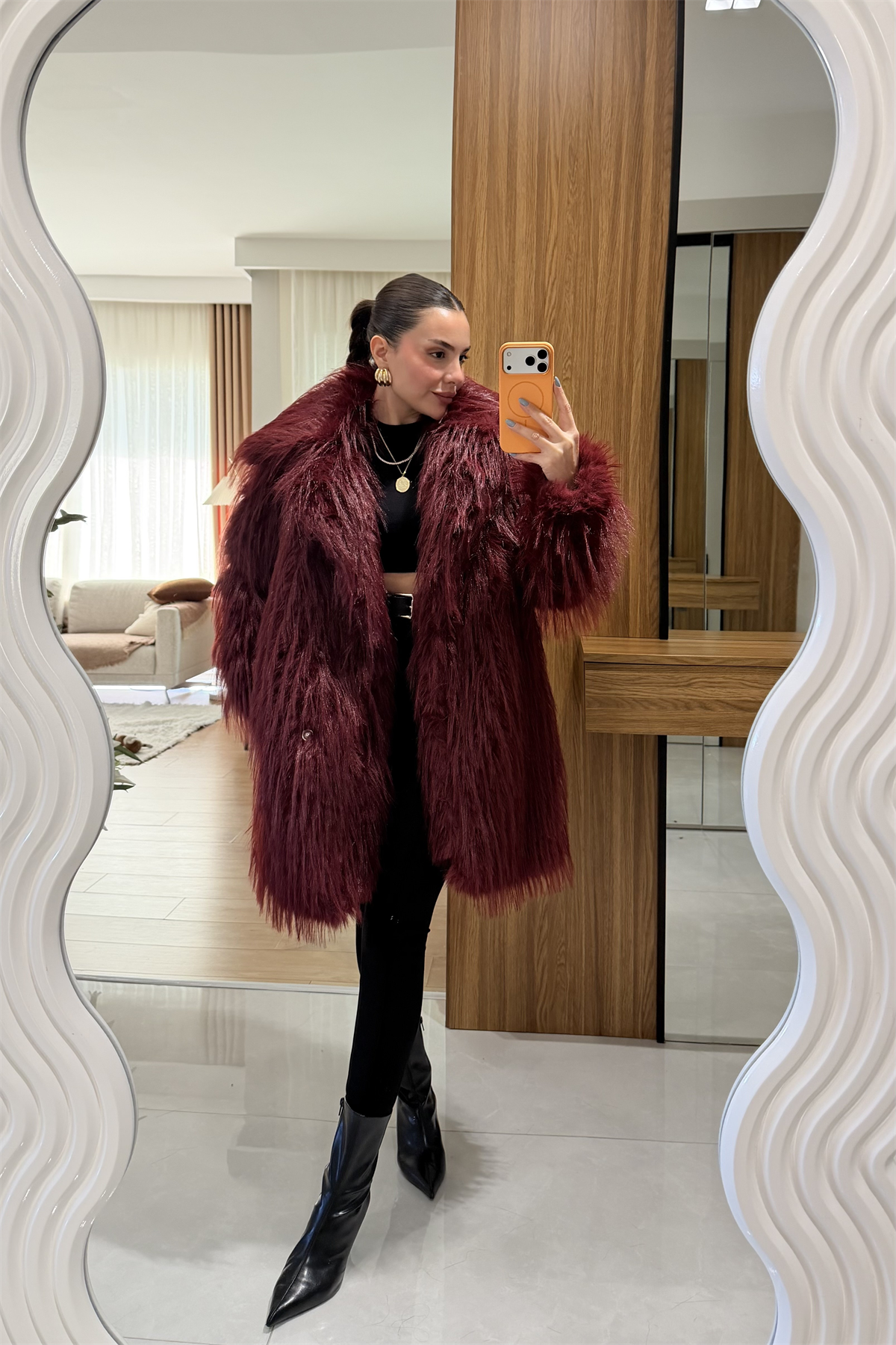 Quence Bordo Uzun Saçaklı Kürk 