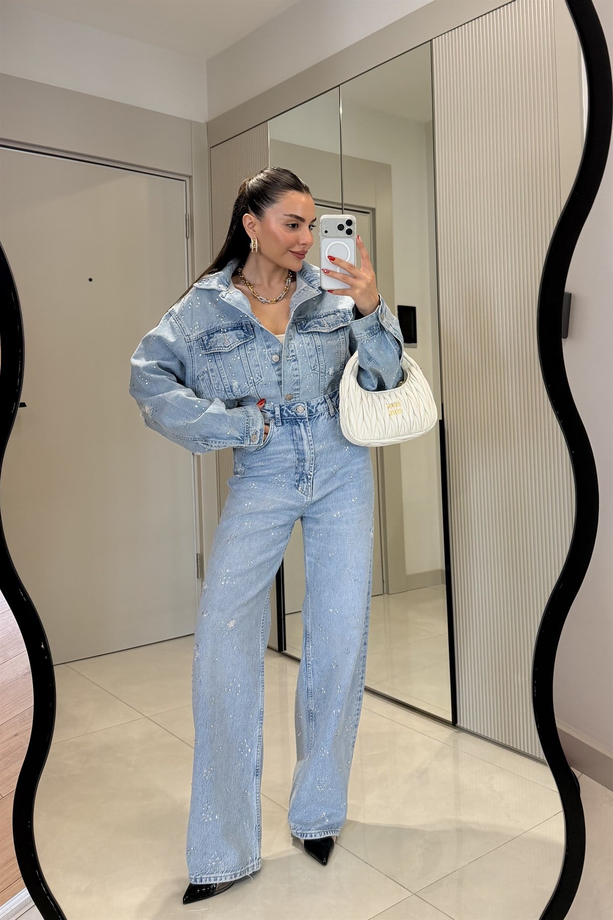Quest Lightblue Full Taşlı Denim Takım