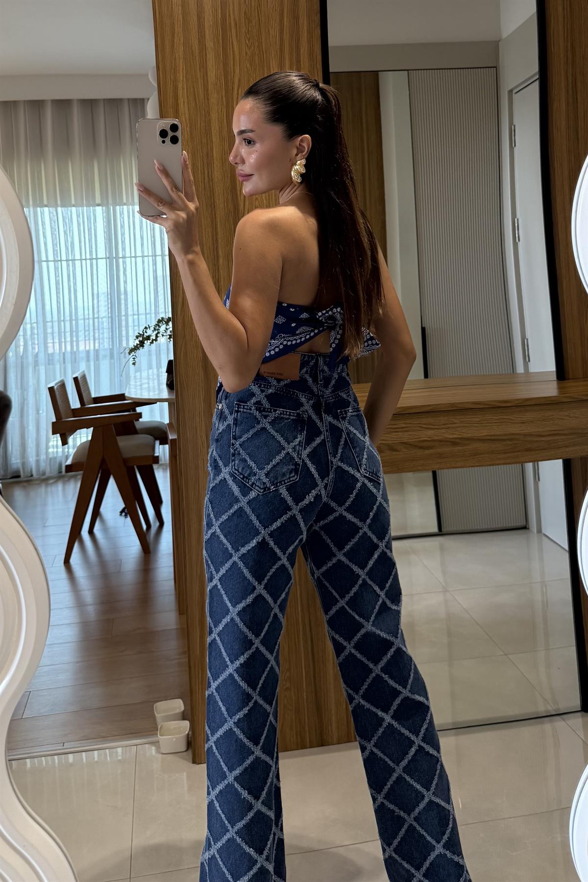 Raiden Lacivert Fular Bluz