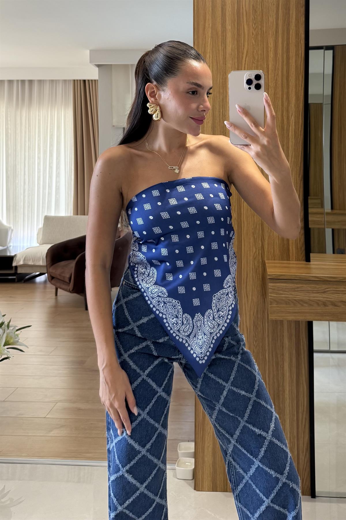 Raiden Lacivert Fular Bluz