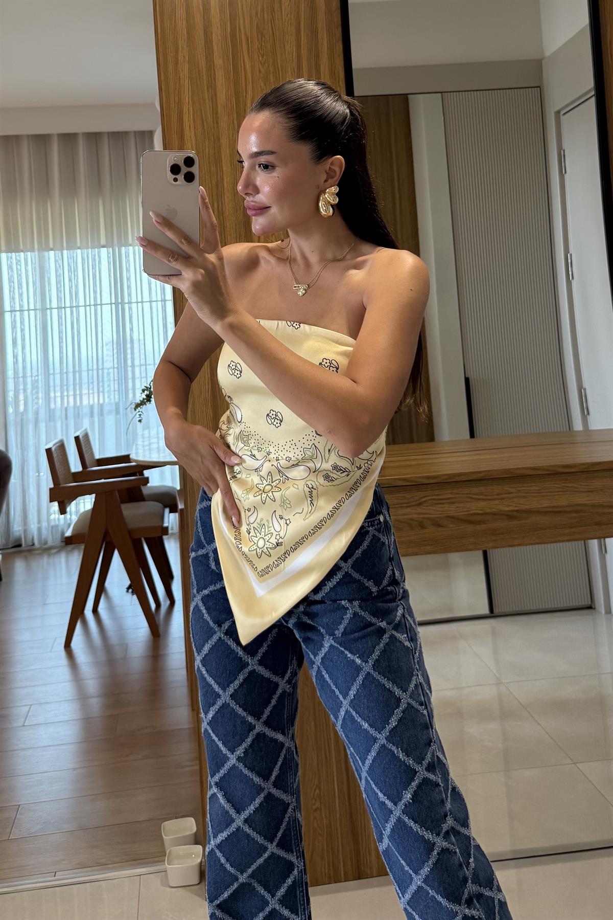 Raiden Sarı Fular Bluz