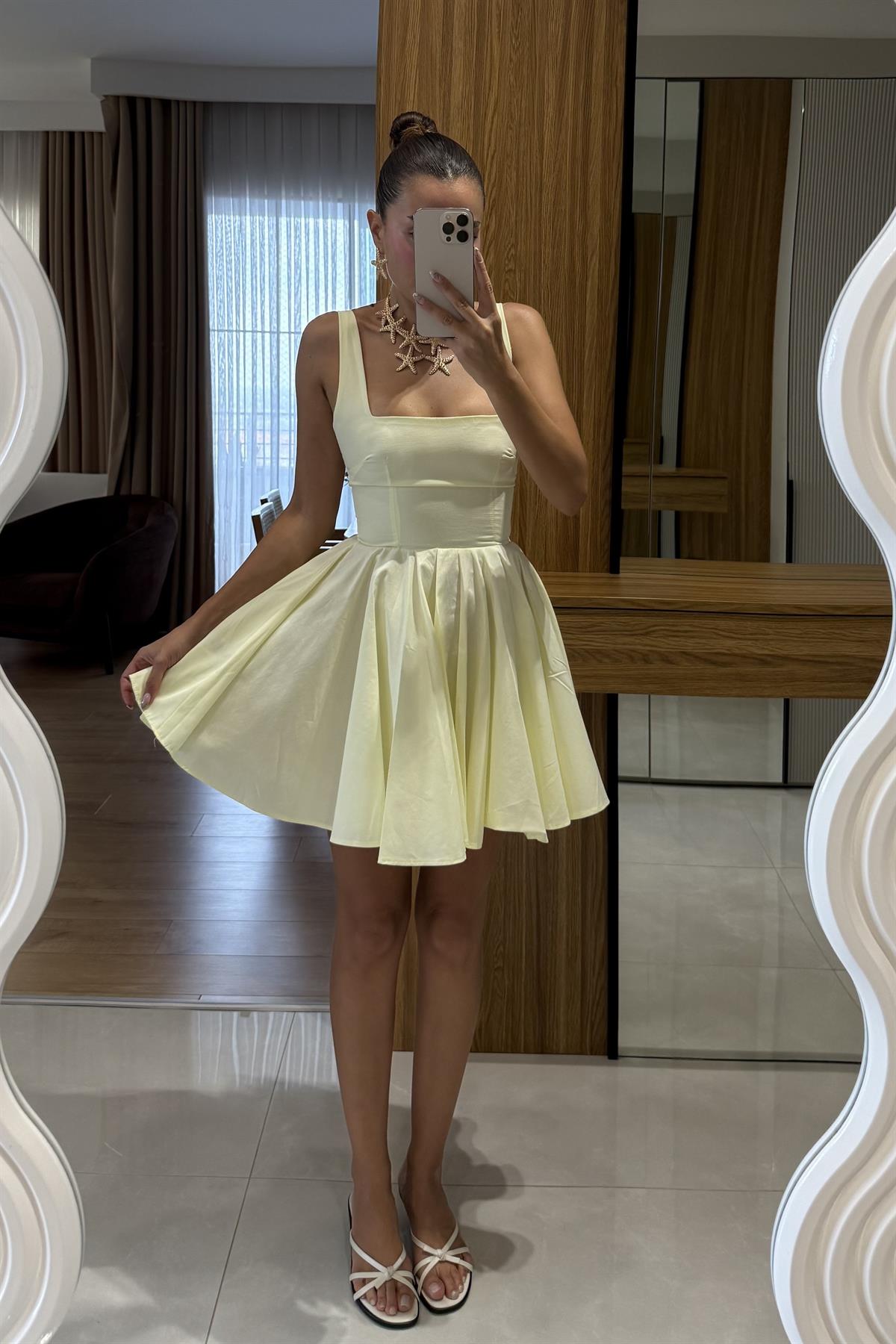 Rainbow Sarı Fiyonk Detaylı Mini Elbise