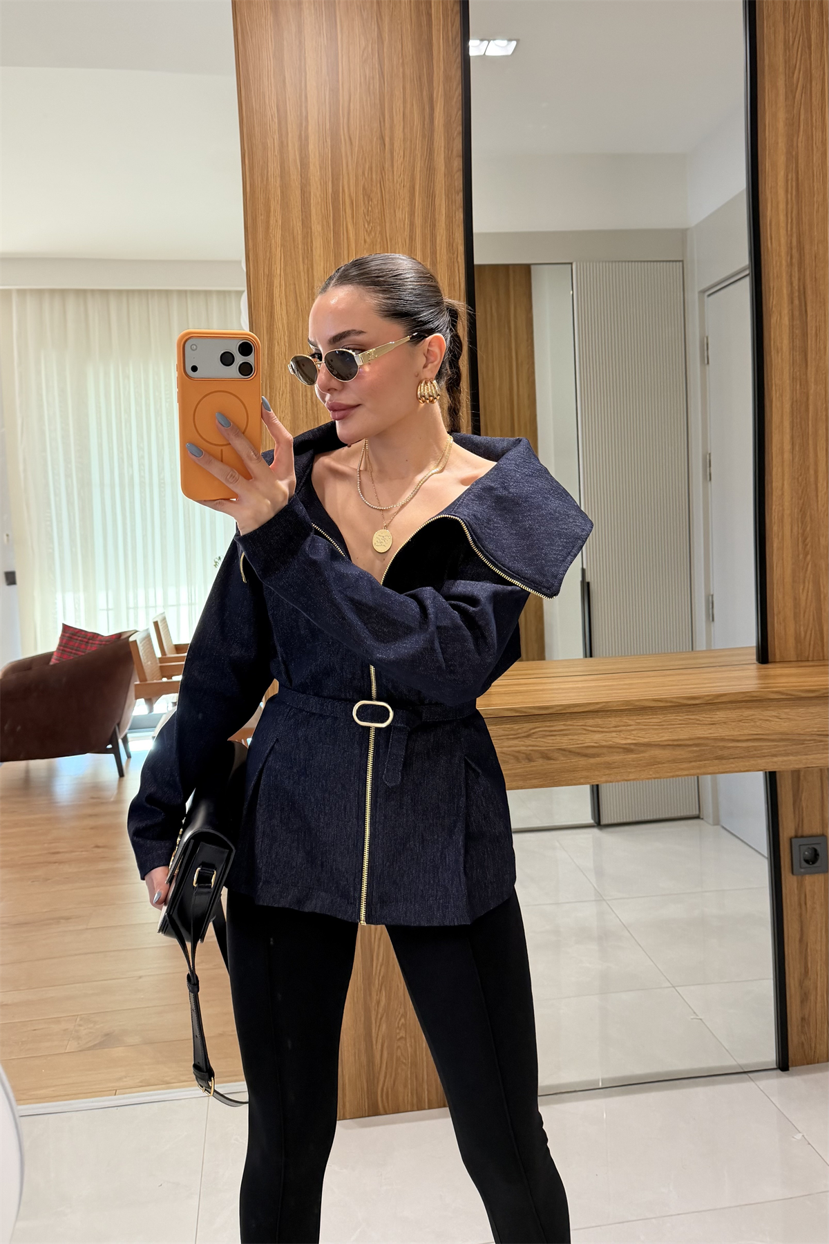 Raje Denim Kemerli Madonna Gömlek