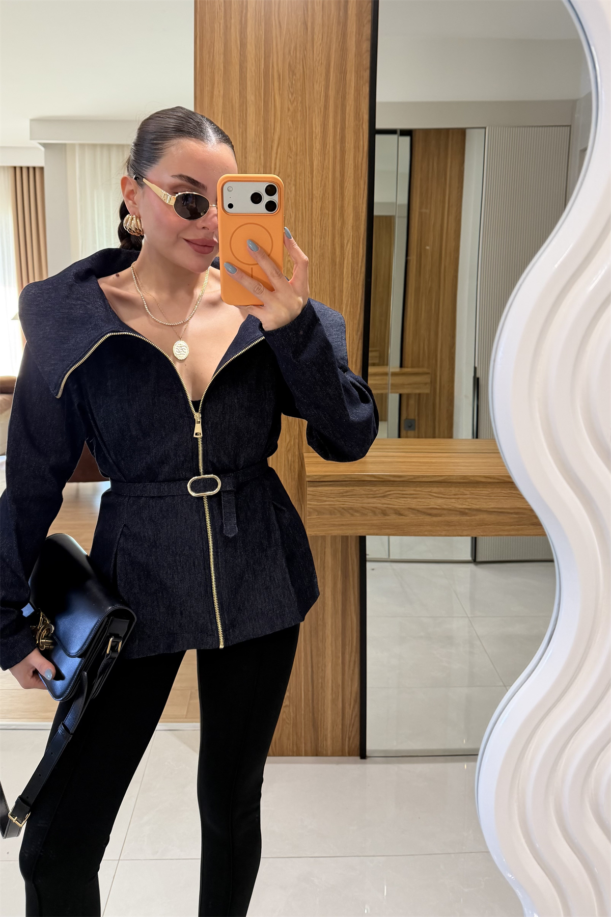 Raje Denim Kemerli Madonna Gömlek